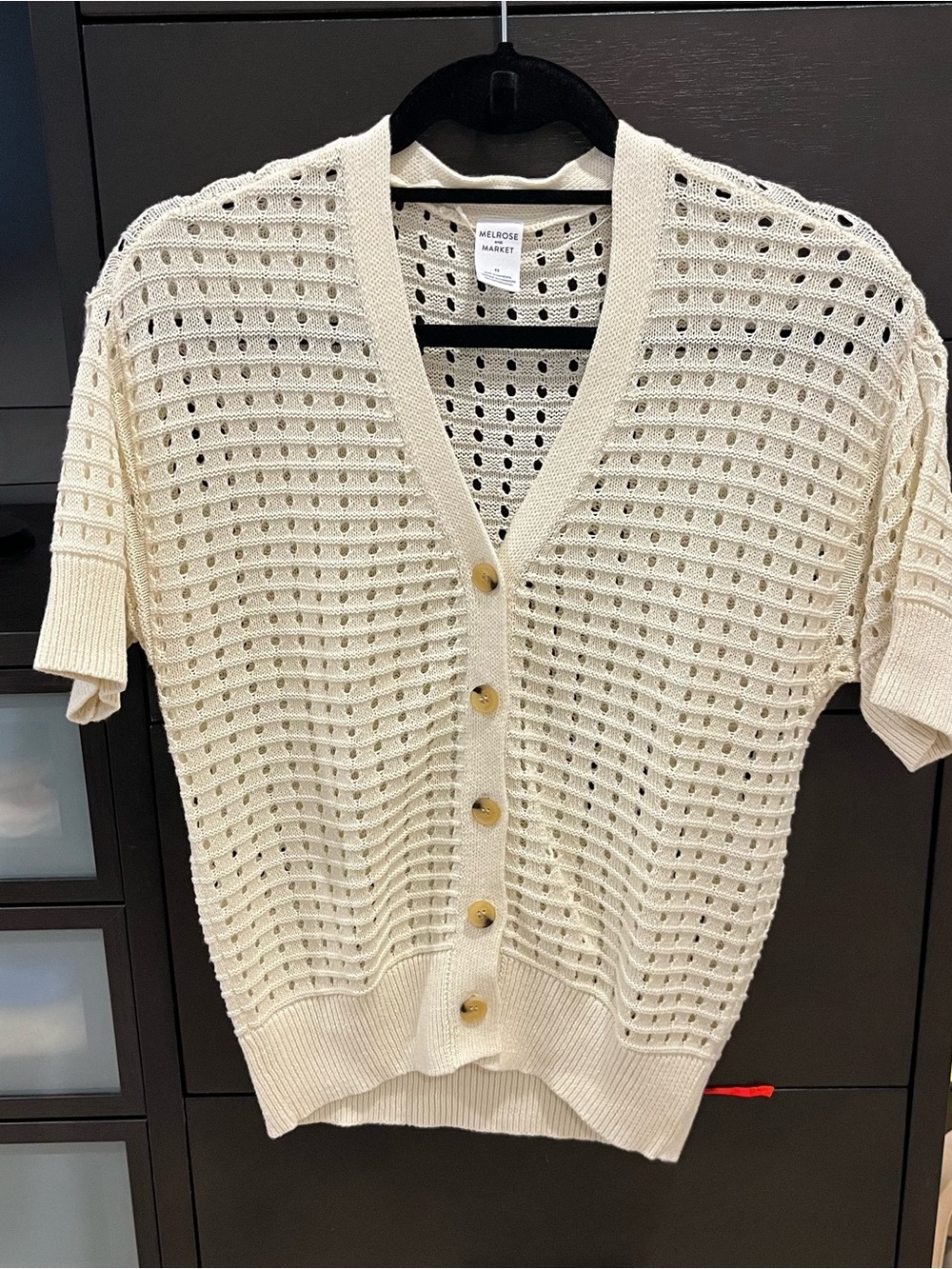 Melrose and Market Cream Open-Weave Button Cardigan